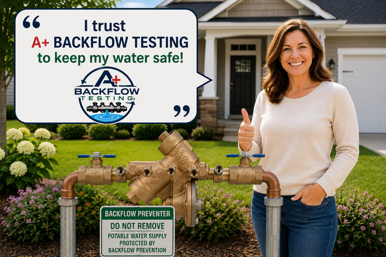 Homeowner with residential backflow preventer