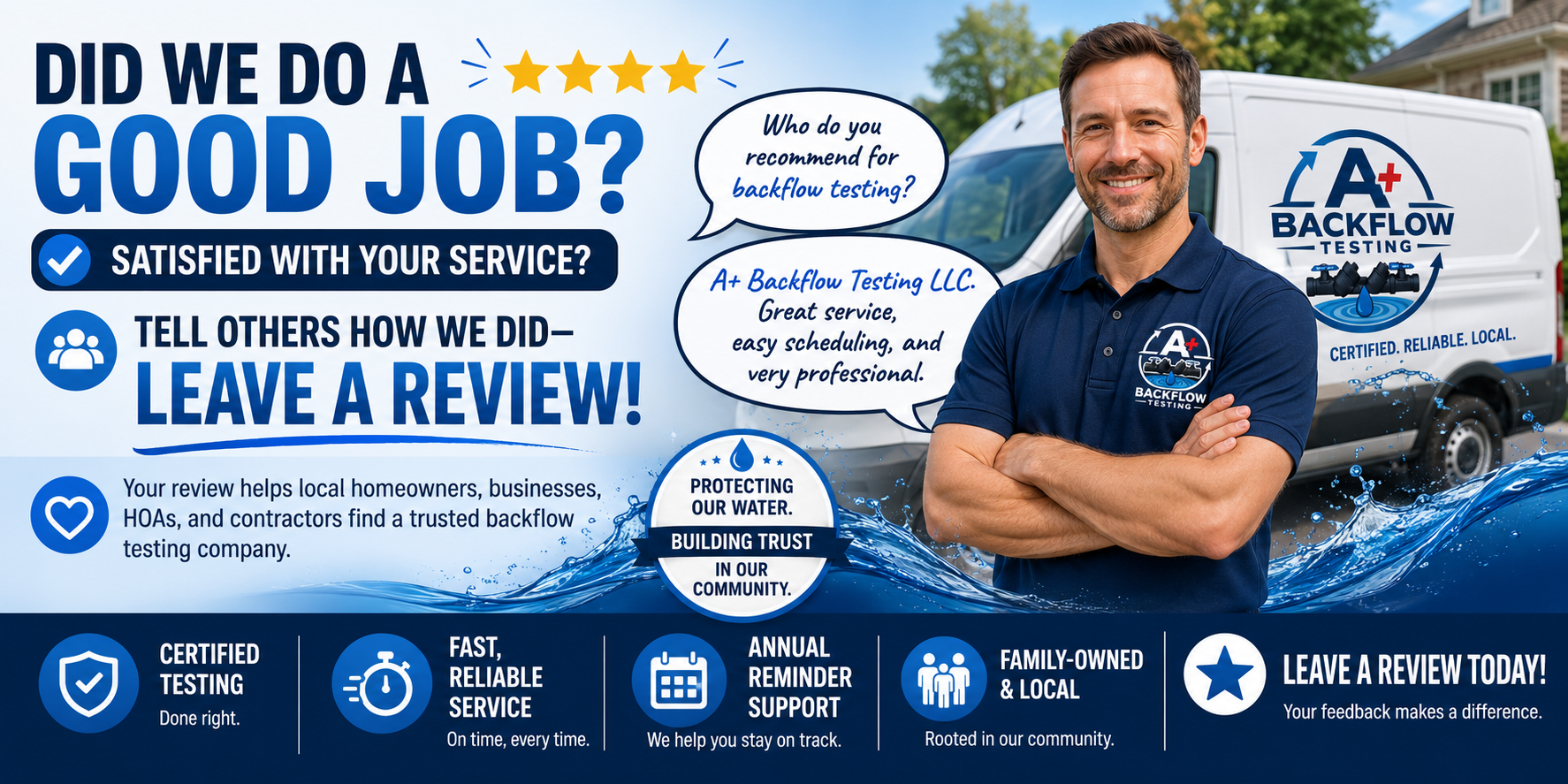 A+ Backflow Testing leave a review banner
