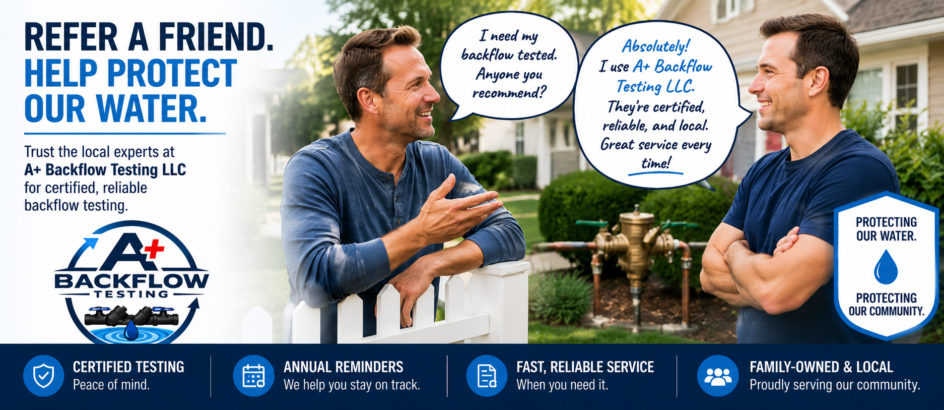Refer a friend to A+ Backflow Testing