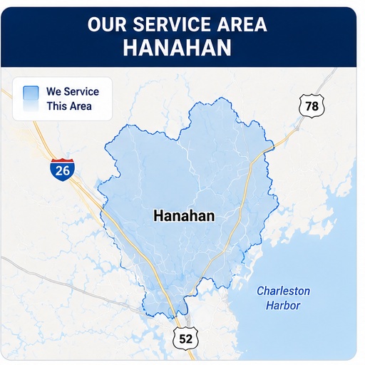 A+ Backflow Testing service area map for Hanahan, South Carolina