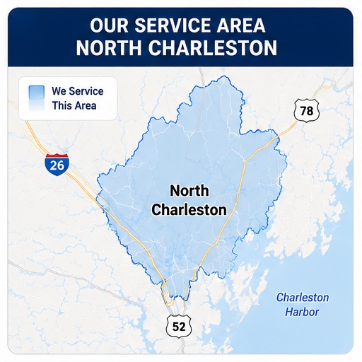 A+ Backflow Testing service area map for North Charleston, South Carolina